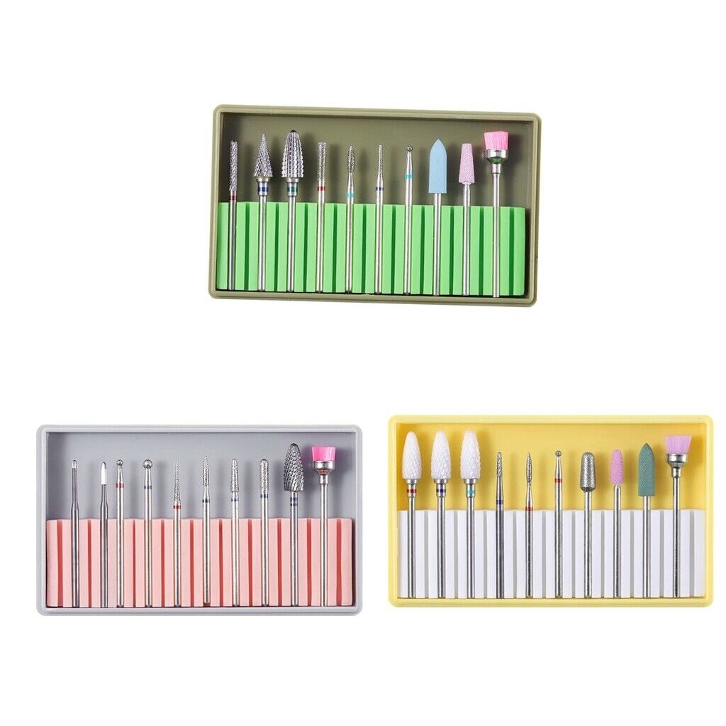 3 Set Ceramic Nail Drill Bits Grinding Polishing Head Cleaning Brush