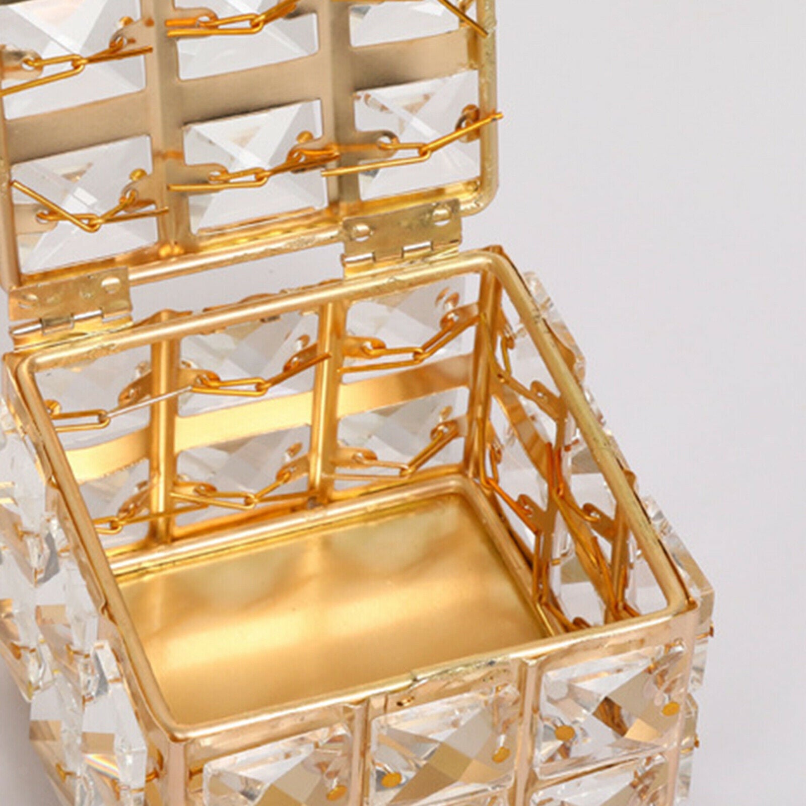 Golden Crystal Jewelry Box Bracelet Beads Trinket Storage Case Holder Gift