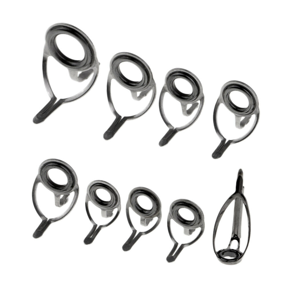 9pcs Fishing Rod Guide Tip Eye Rings Kit for Repairing 6# 8# 10# 12# 16# 20#