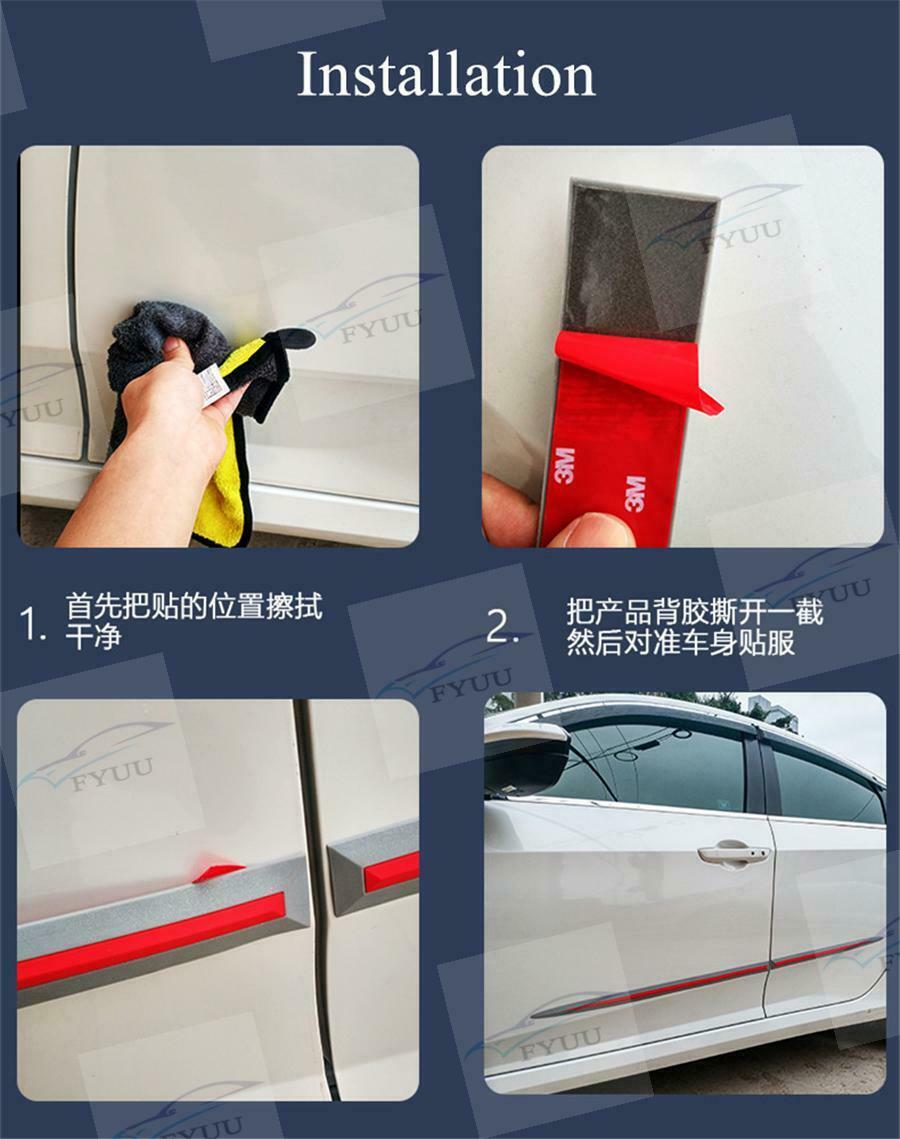 Black & Red 4Pcs Side Skirt Door Side Line Sill Garnish Body Molding Trim Cover