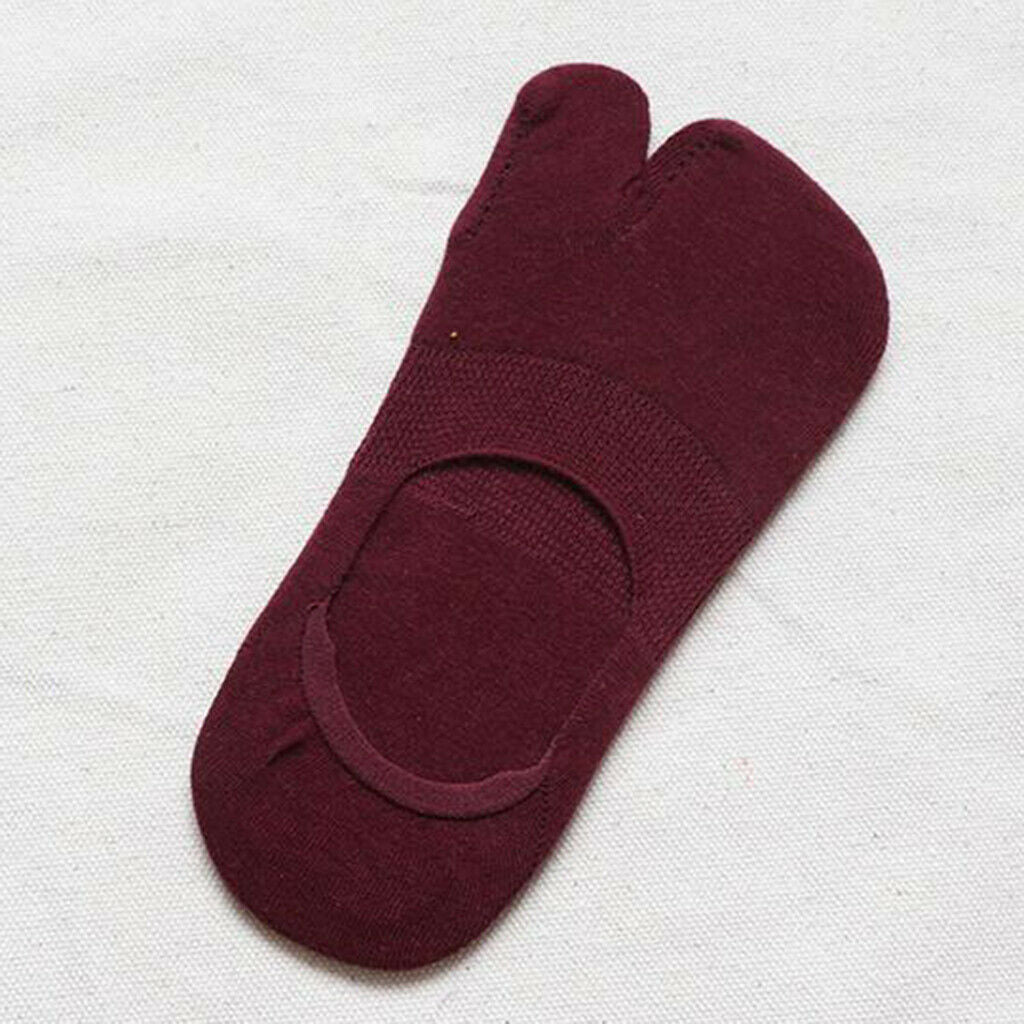 1 Pair Womens Thin Cotton Tabi Split Toe Socks Low Cut Boat Socks Wine Red