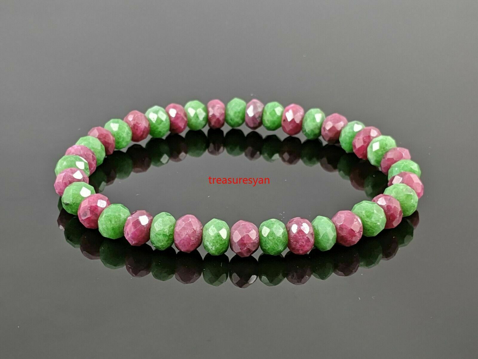 Natural Multicolor Ruby Zoisite Diamond Cut Stone Bead Stretch Bracelet
