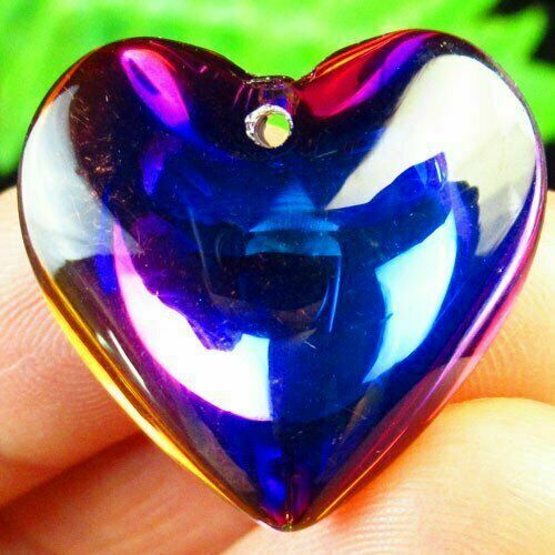 2Pcs 42x43x16mm Blue Rainbow Titanium Crystal Heart Pendant Bead A-243SJ