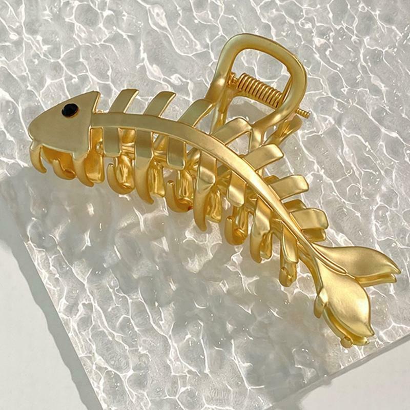 Large Hair Clips Non-Slip Fish Shape Hair Claws Metal Fish Bone Hair Barrettes