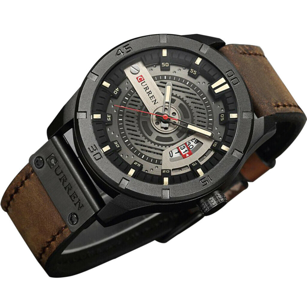 Men watch calendar watch waterproof business belt quartz watch Dark Brown