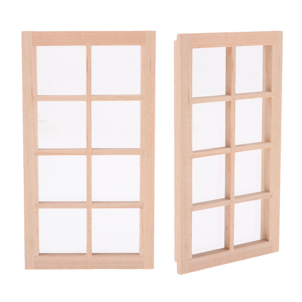 2 lot 1/12 Scale 8-Pane Door Window Frame for Bedroom Bathroom Kitchen