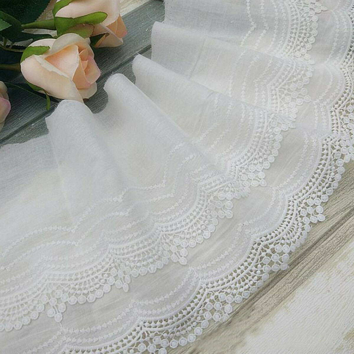 3 Yards Cotton Floral Embroidery Lace Trim Dress Curtain Fabric Ribbon Sewing