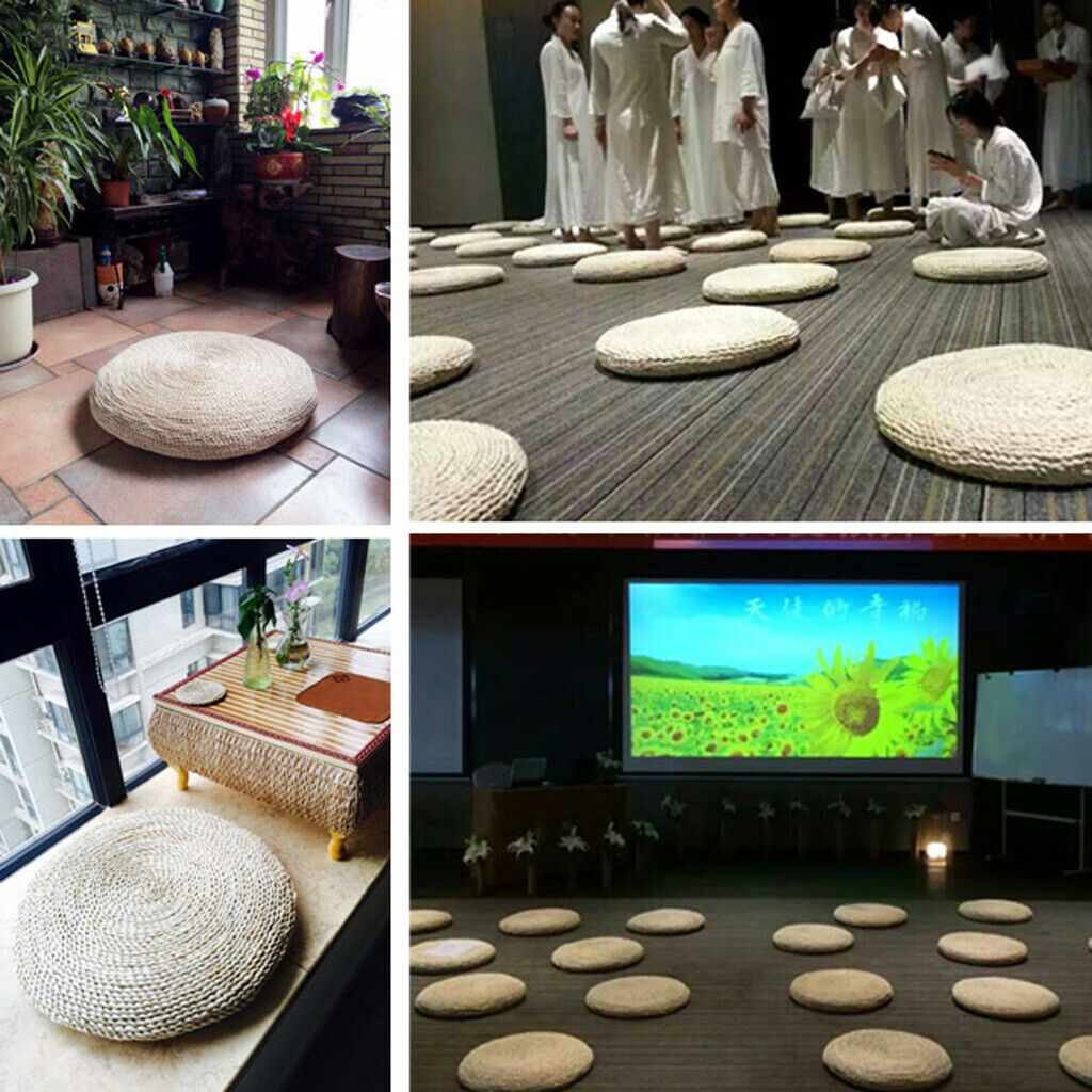 Functional Straw Futon Seat Cushion Dia. 30cm Tatami Yoga Meditation Pouf