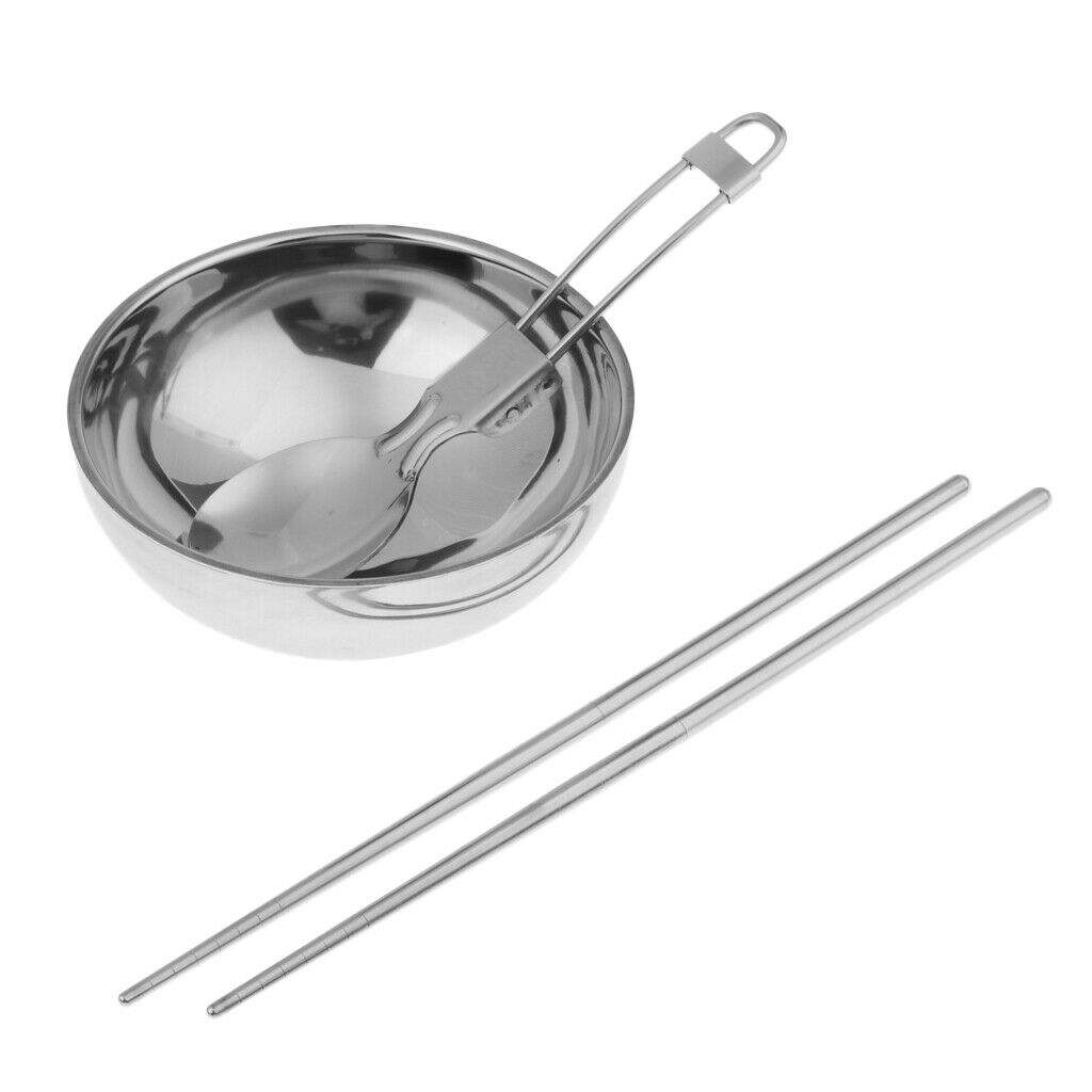 Outdoor Cutlery Set Stainless Steel Bowl Chopsticks Spoon Foldable Camping