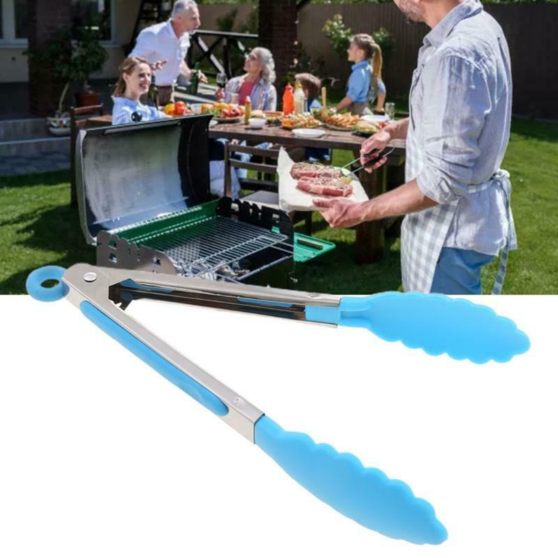 Silicone Kitchen Cooking Salad Serving BBQ Tongs Stainless Steel Handle Utensil