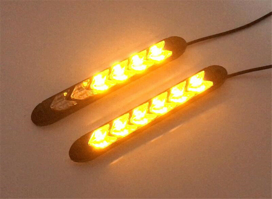 1 Pair Car DRL Turn Signal White/Amber Switchback Arrow Flowing LED Strip Light