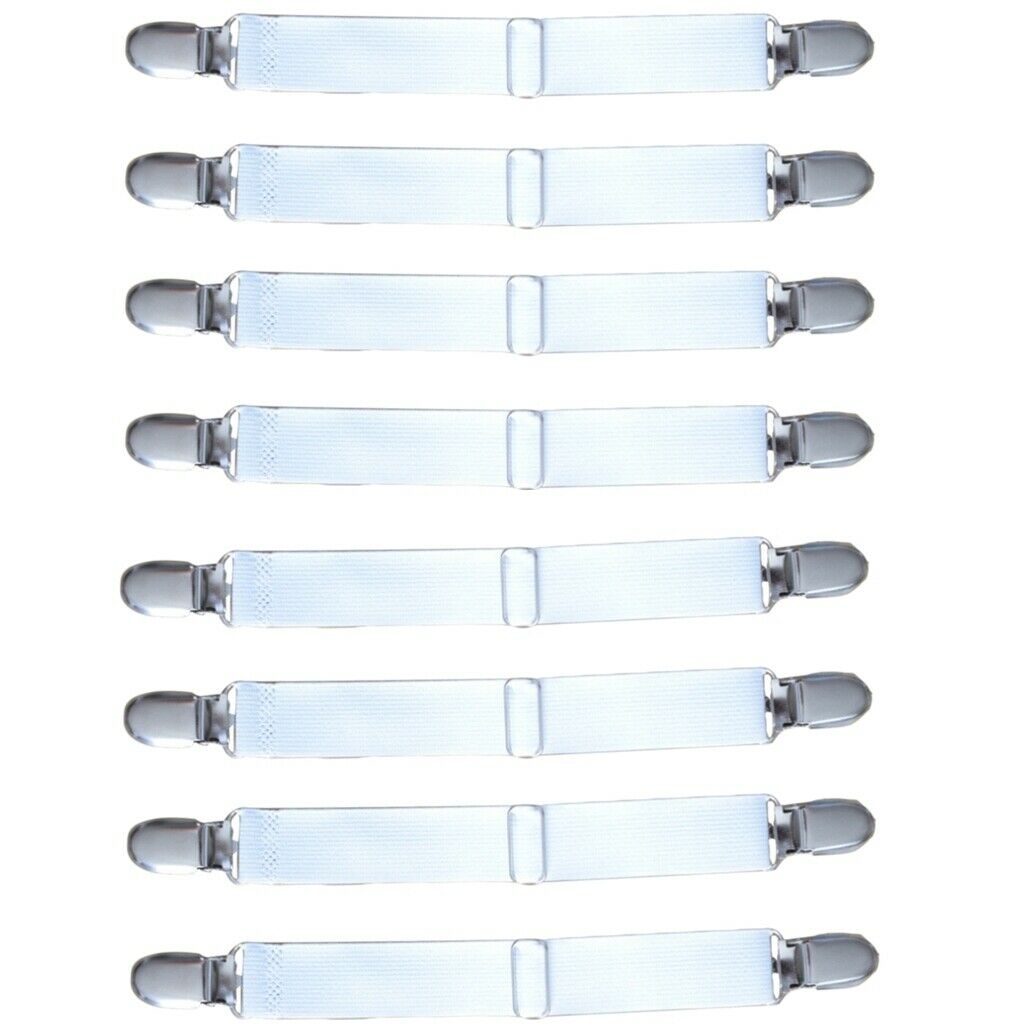 8 Pieces Bed Sheet Grippers Suspenders Fastener Clips Straps 2 Heads White