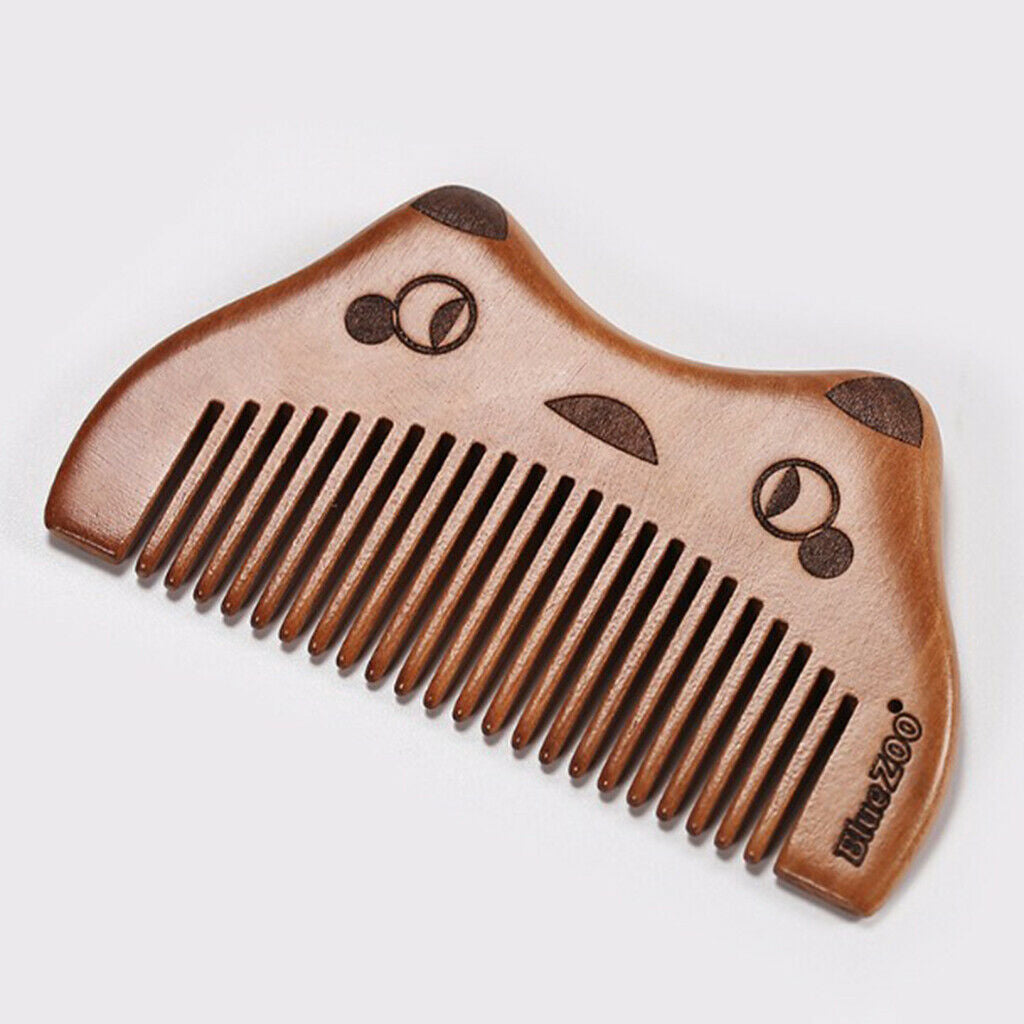 2Pcs Cute Cat Head Anti Static Wooden Massage Comb for Beard Hair Fine Tooth