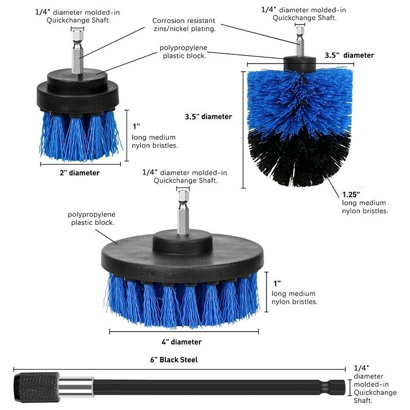 8Pcs Drill Brushes Attachment Kit with Scou Pad Polishing Sponge Power ScrubbeW6