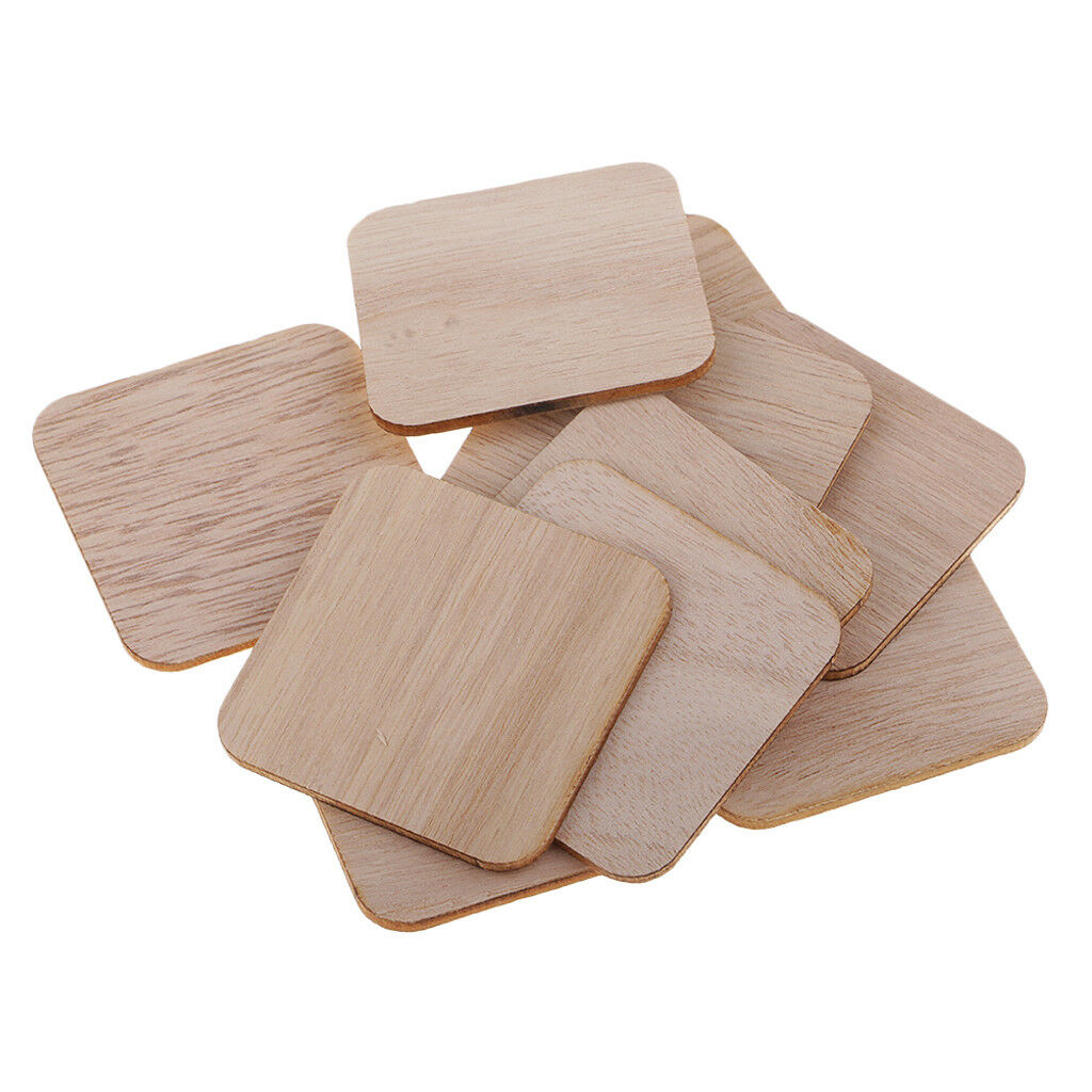 100x Wooden Square Cutout Slices Shapes Coasters Wood Craft Blank Plaque DIY