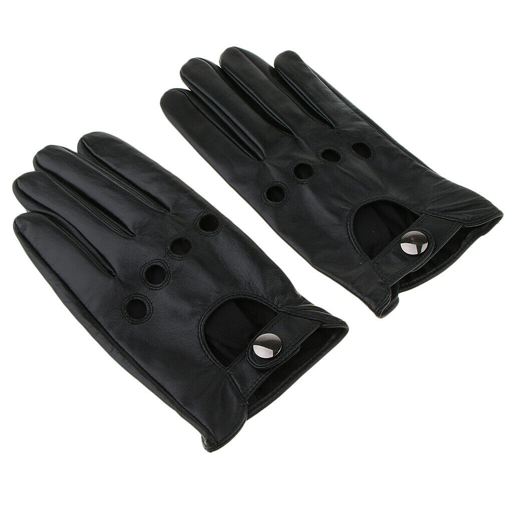 Men Retro Black Leather Driving Gloves Lined Screen - Black, M