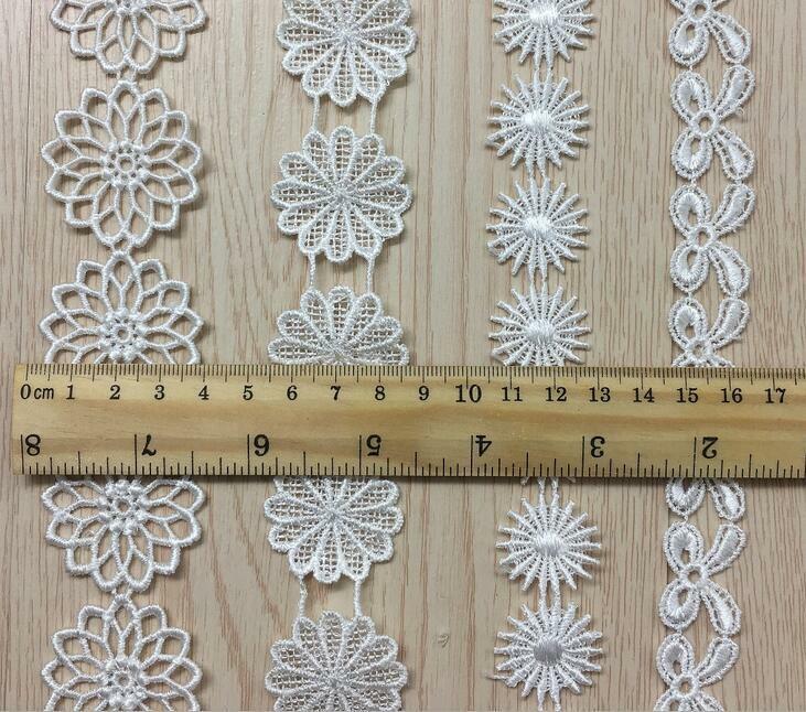 4 Yards（4pcs）White Flowers Embroidered lace Wedding dress clothing Sewing