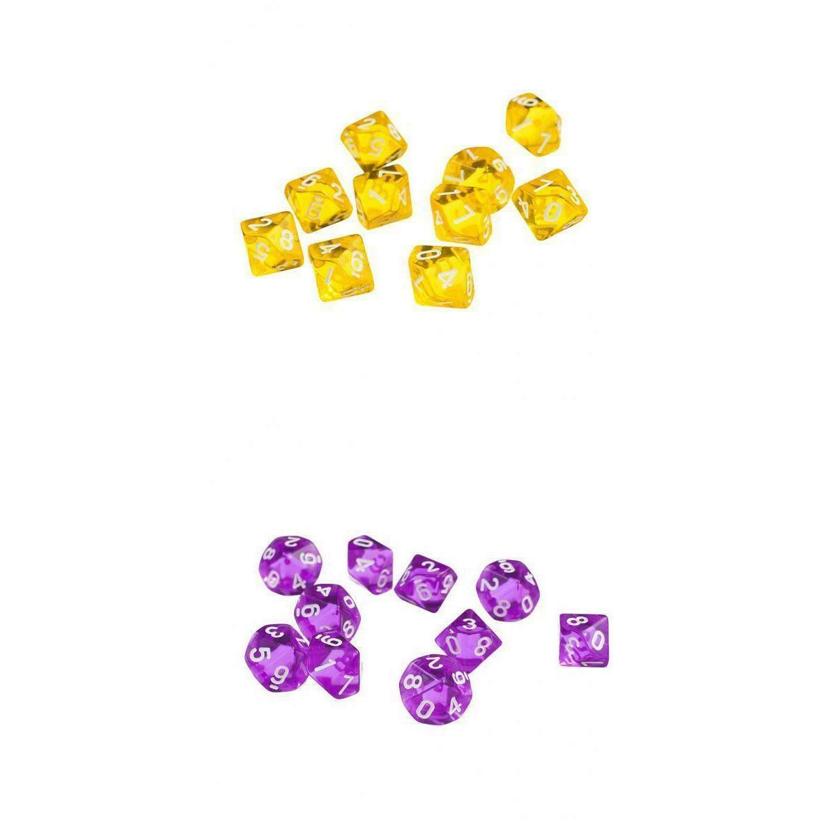 20pcs D10 Polyhedral Dice Clear 10 Sided Dice for D&D RPG MTG &Yellow