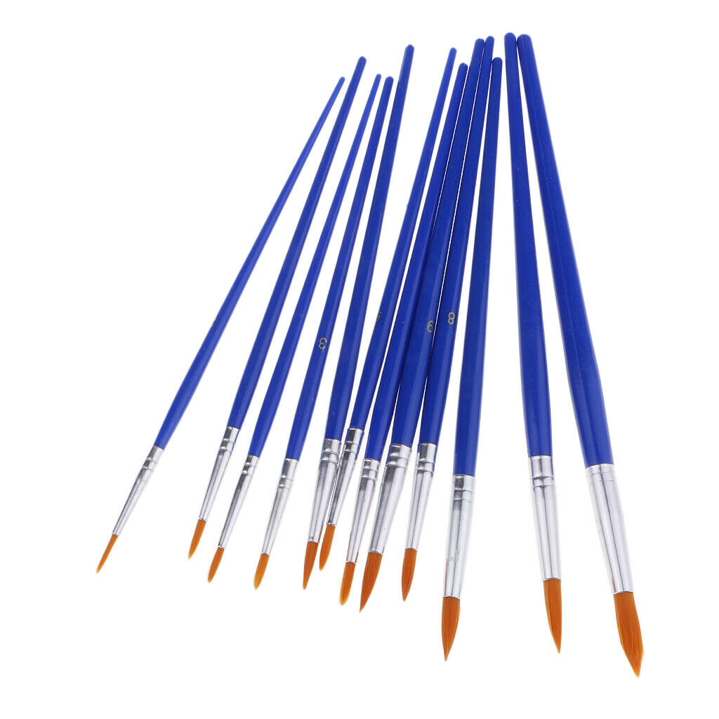 12 Piece Wooden Handle Nylon Hair Round Pointed Tip Artists Paintbrushes,