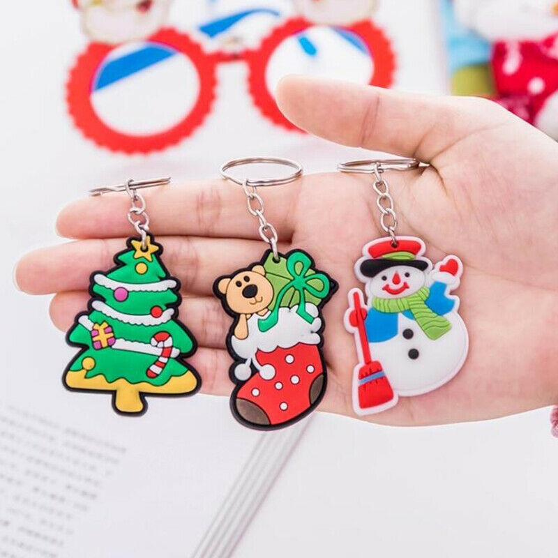 6pcs Cartoon Cute Creative Santa Claus Keychain key Ring Christmas Gift Penda Pb
