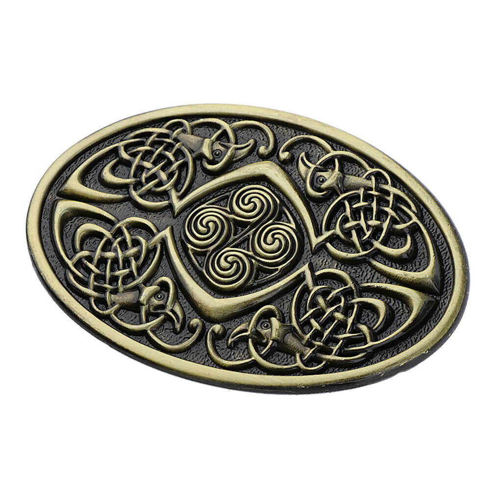 Mens Native American Cowboy Germanic Celtic Pattern Oval Bronze Belt Buckle