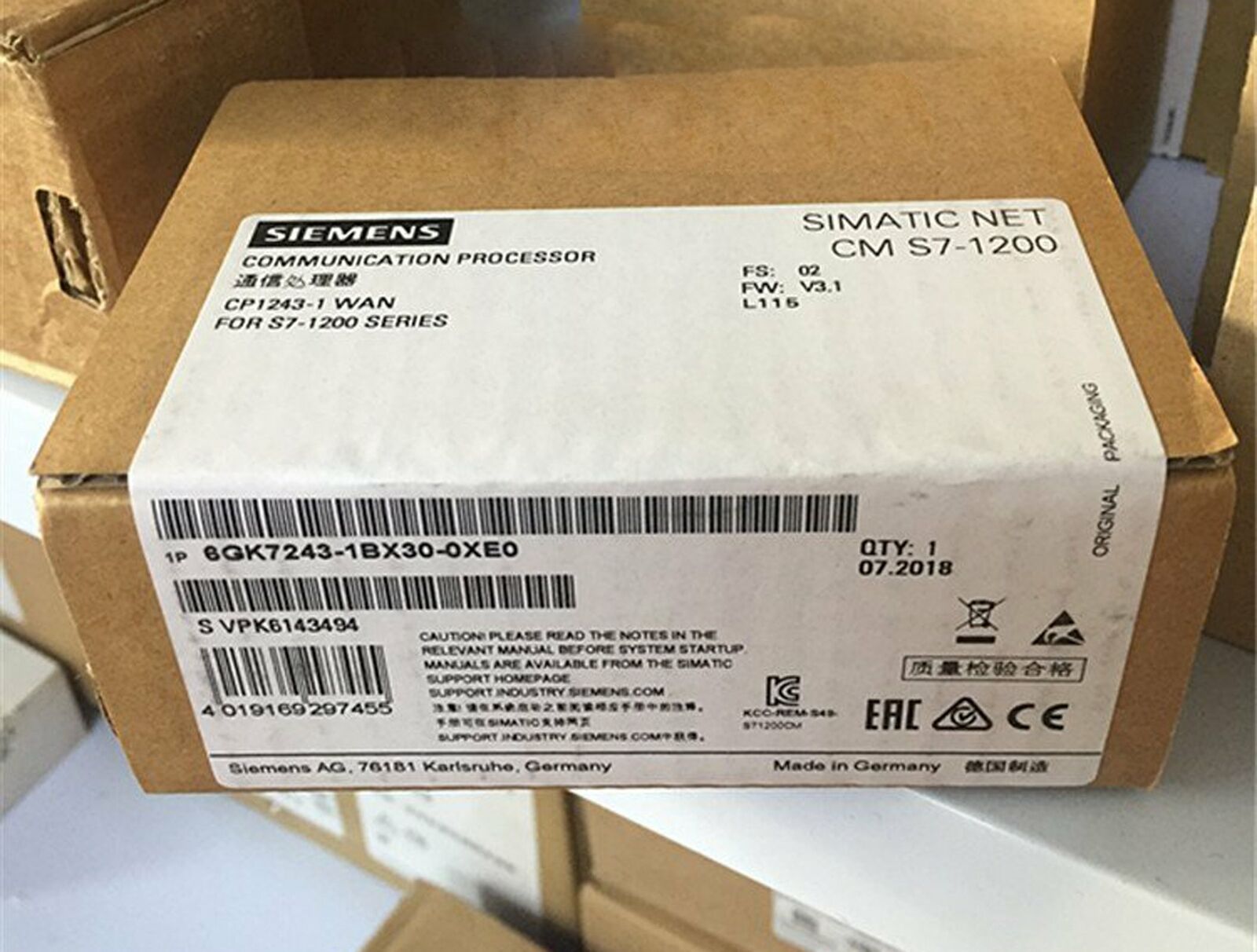 1PCS New Siemens 6GK7243-1BX30-0XE0 Communication Processor one year warranty