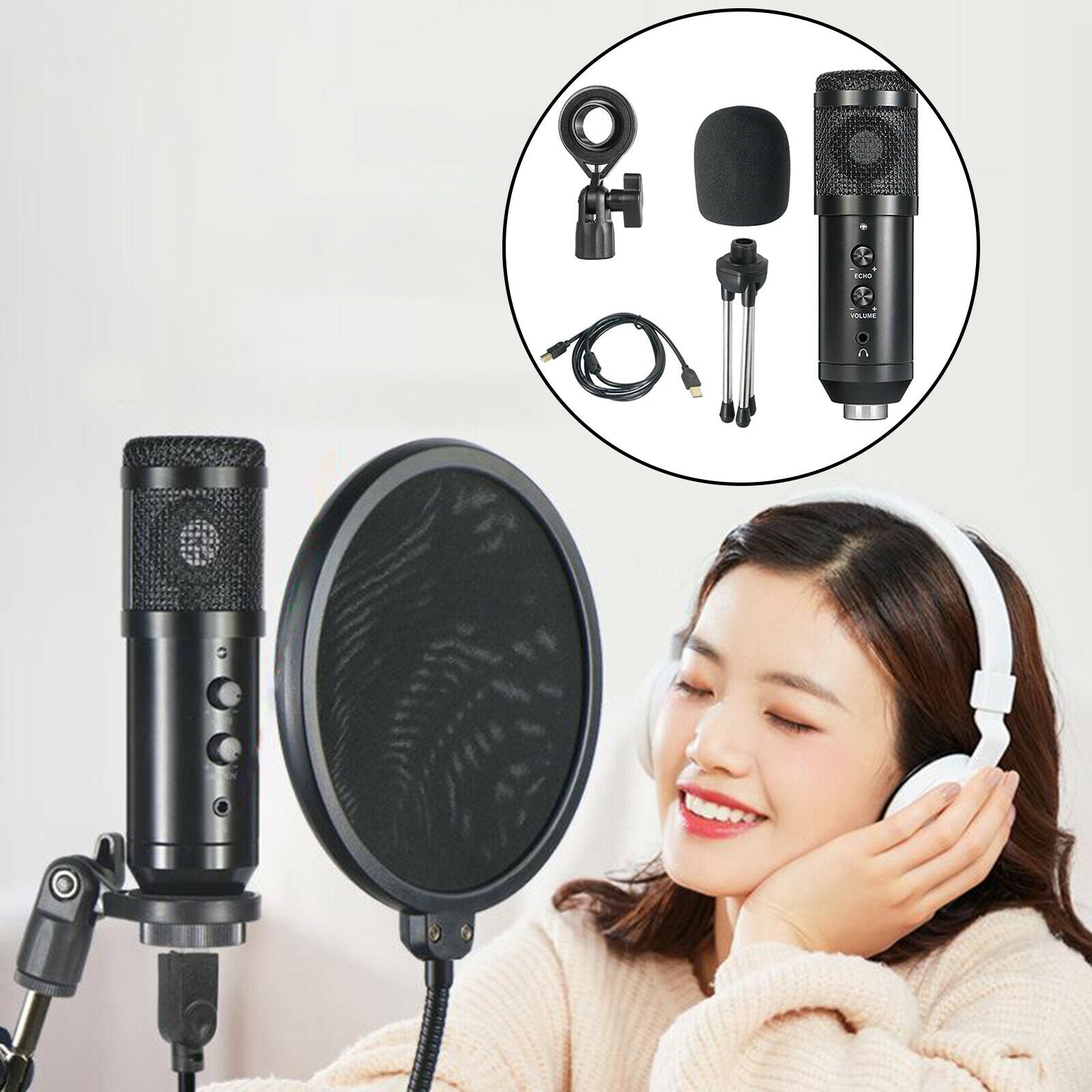 USB Microphone Condenser Computer PC Microphone w/Tripod Stand for Recording