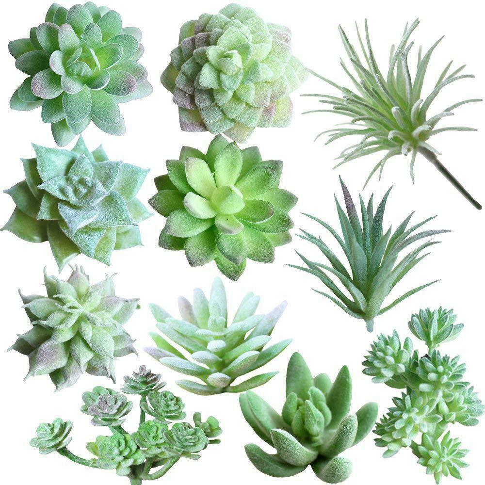 11Pcs Unpotted Artificial Succulents Flocked Plants Stems Desk Home Decor Garden