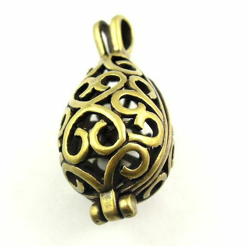 Antiqued Bronze Color Brass Hollowed Floral Locket Teardrop Shaped Pendant 6 pcs