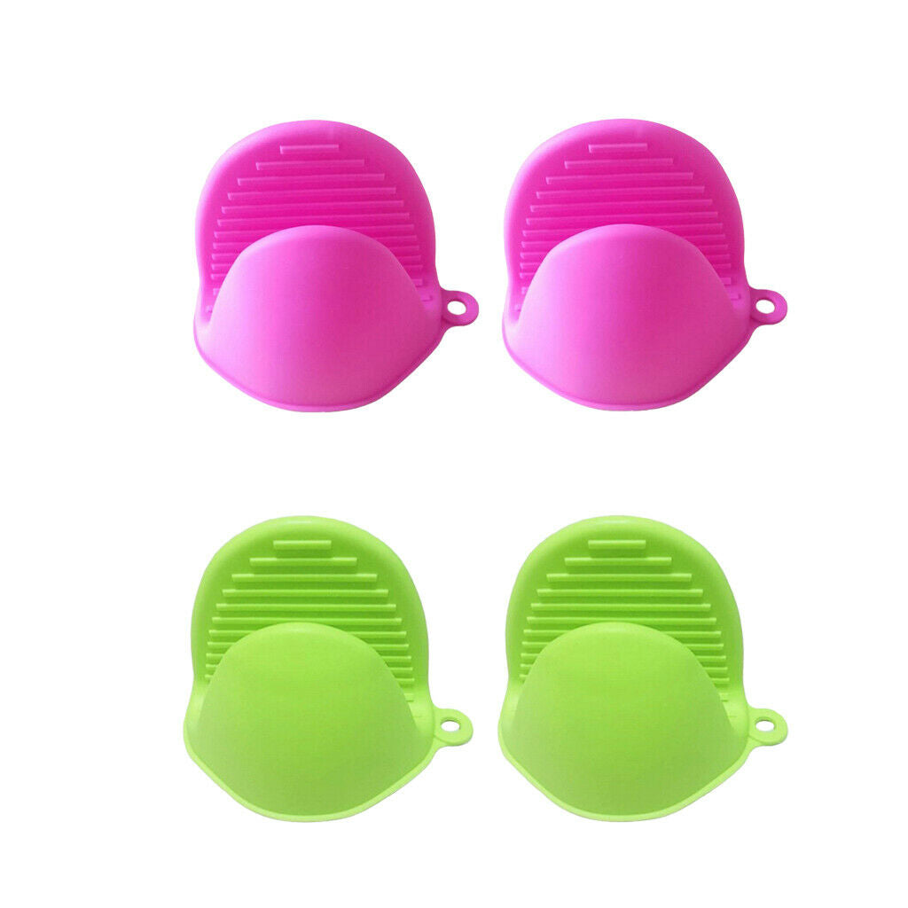 Rose Red & Green Silicone Gloves Heat Resistant Pot BBQ Mitt Hand Clip