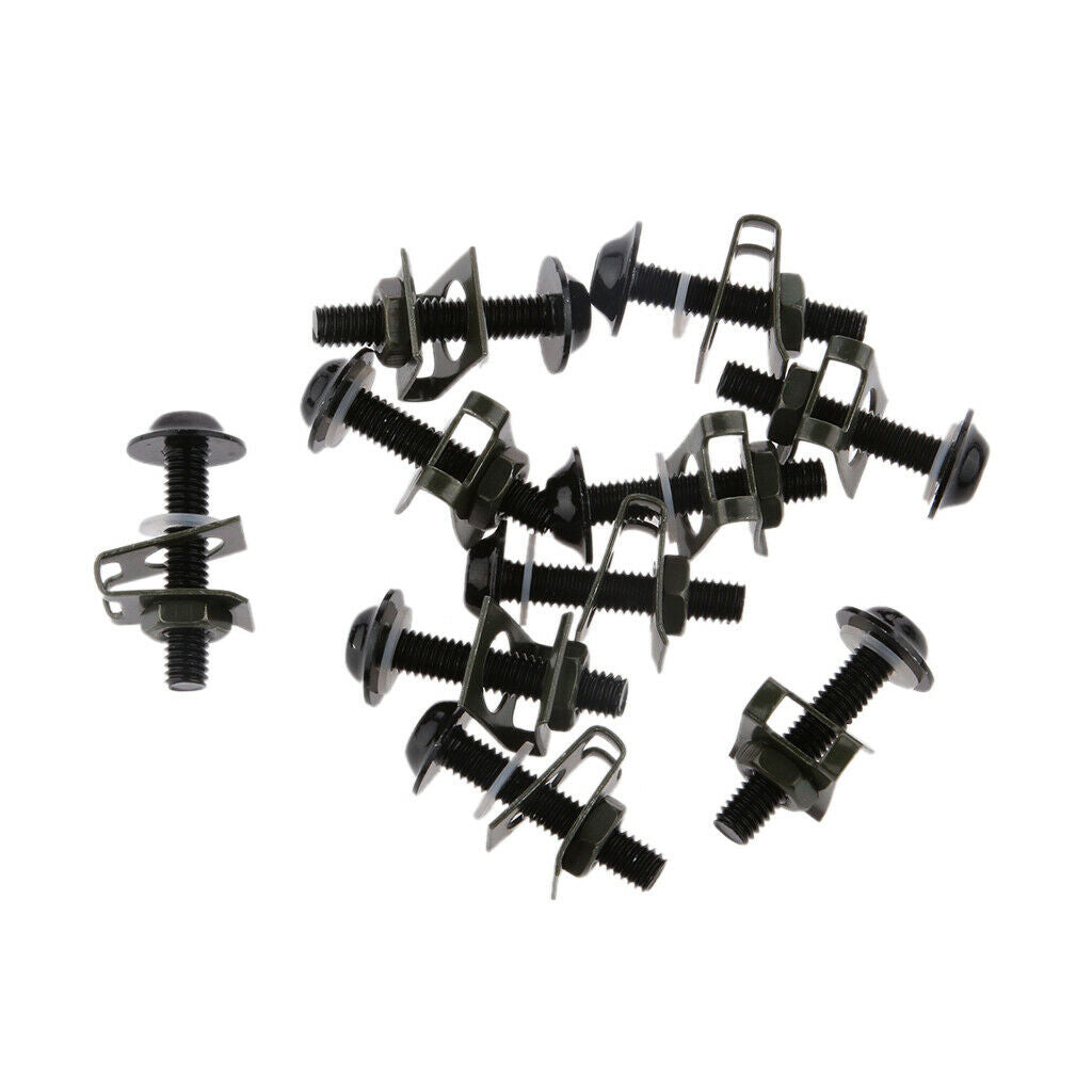 Set of 10 M6 Motorcycle Fairing Bolt Kit Fastener Clips Screw Nuts Black