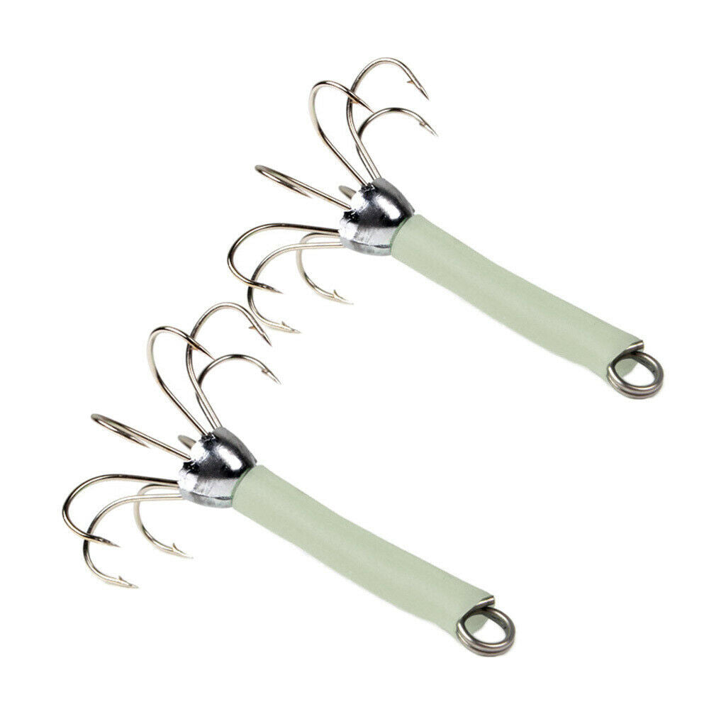 2X 2x Fishing Lures Squid Jigs Hooks with 8 Hook Design Umbrella-Shaped White