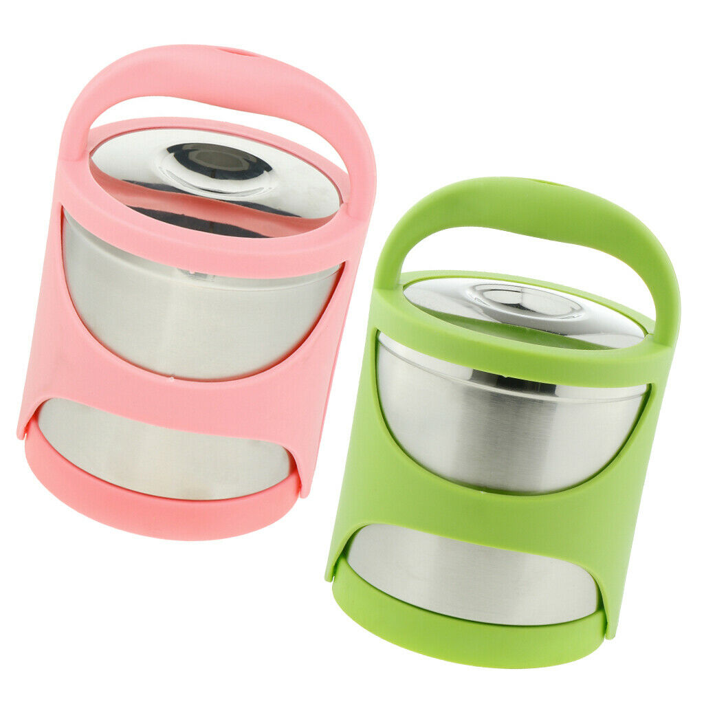 Portable Stainless Steel Insulated Lunch Box Food Compartments Pink-2 Tier
