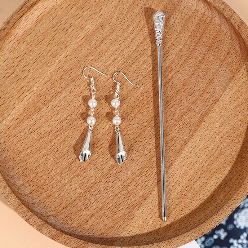 Handmade Chinese 1 Piece Hair Stick 1 Pair Earrings 1 Clip Bun Hair AccessorFCA