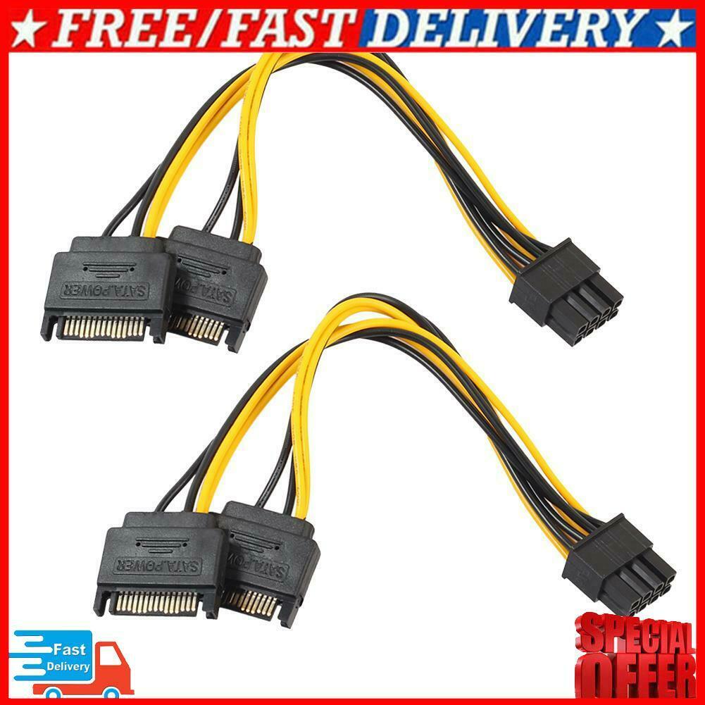 2pcs Dual 15Pin SATA Male To PCIe 8Pin(6+2) Male Video Card Power Cable