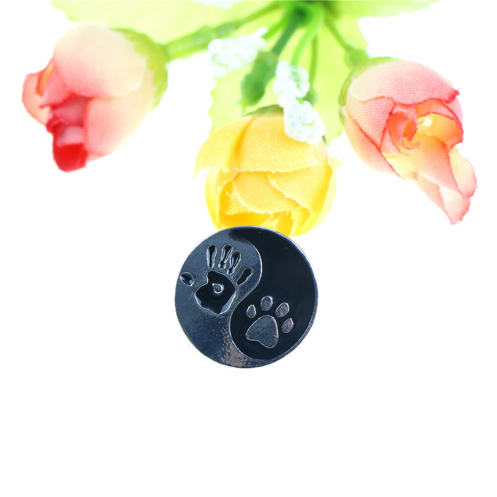 Taiji black&white round pendant Human hand print&dog paw print pins BroocY1