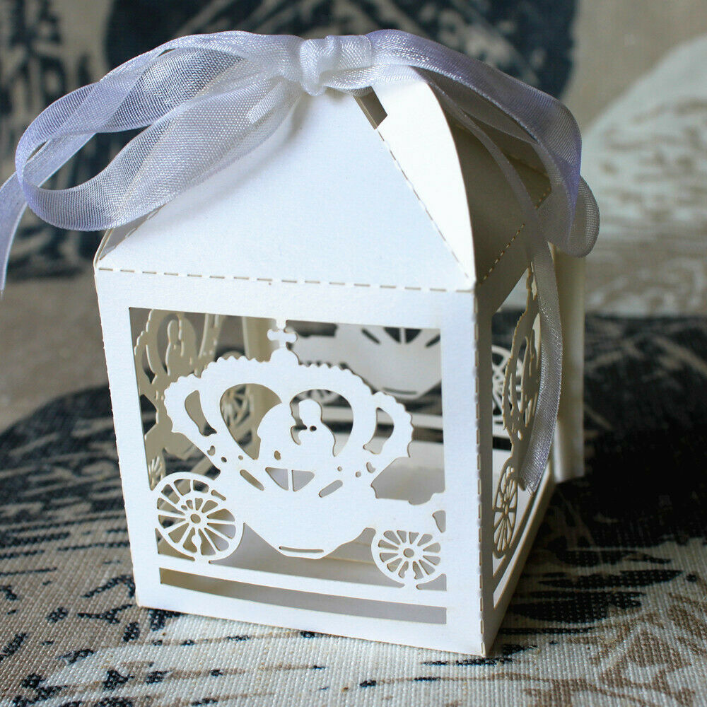 50pcs Bride Groom Bridal Wedding Party Favor Gift Ribbons Candy Boxes Bags