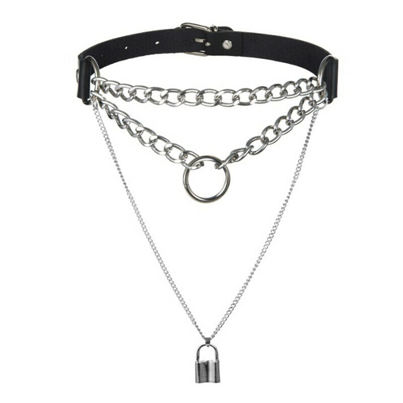 Lock Chain  Multilayer Punk Choker Necklace joker Collar Neck Ring Jewelr.l8