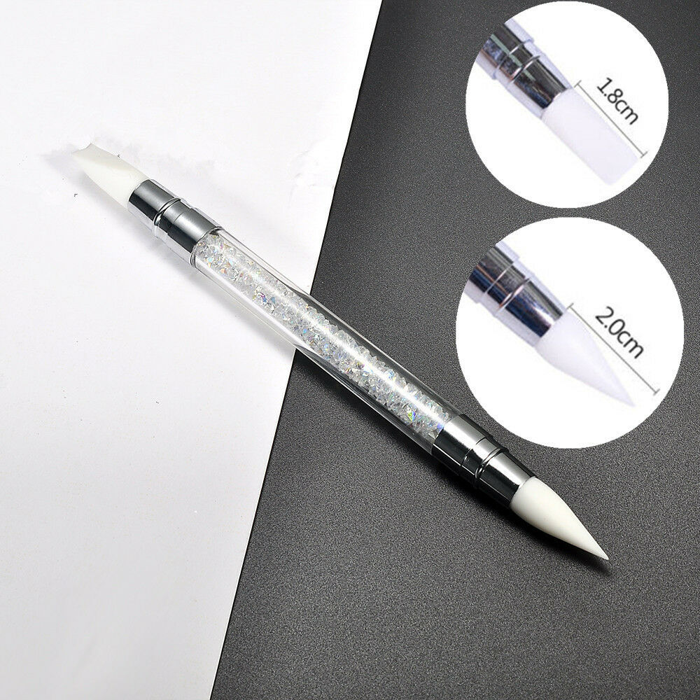DIY Double Way Rhinestone Nail Art Brush Pen Silicone Head Carving Dotting Tool