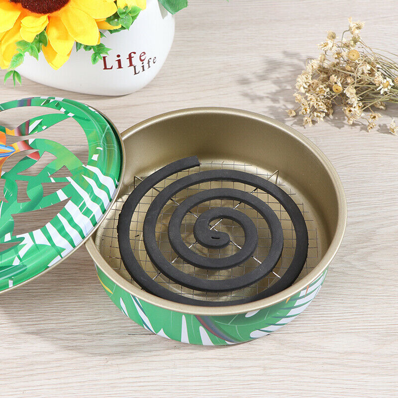 Stainless Steel Fireproof Mosquit Incense Coil Tray Net Rack Box with Han.l8