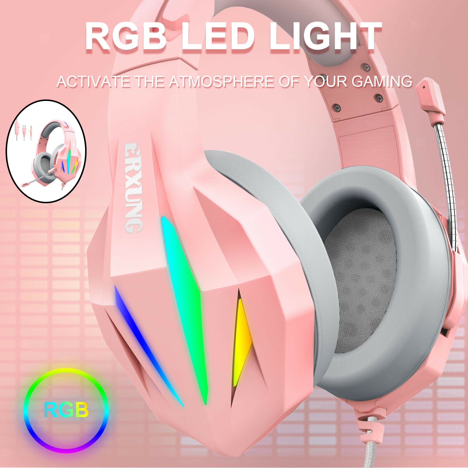 Gaming Headphones Noise Canceling Mic LED Light for Smartphone Computer