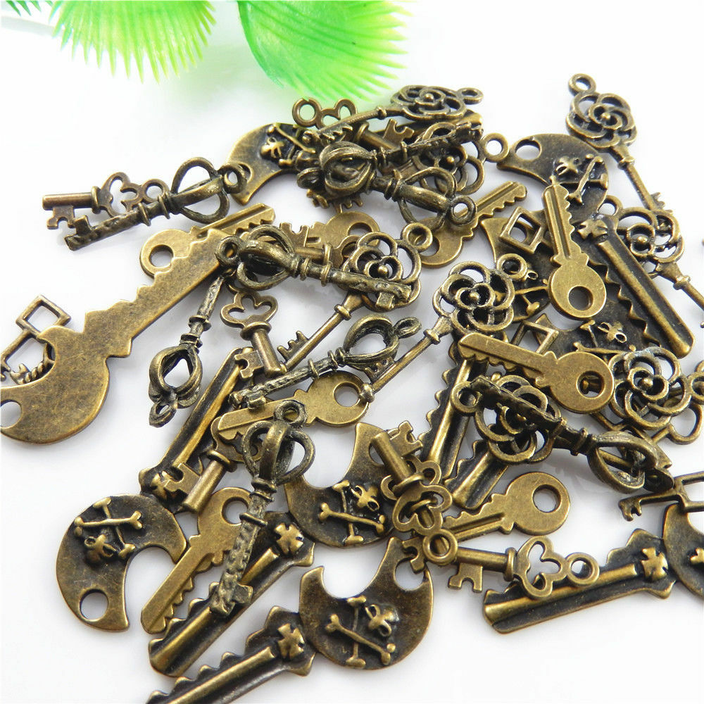 58pcs Assorted Antiqued Bronze Key Shape Zinc Alloy Charms Necklace Pendants