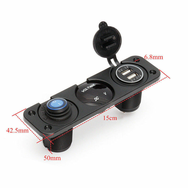 LED Digital Display Voltmeter Rocker Switch Panel USB Charger Cigarette Lighter