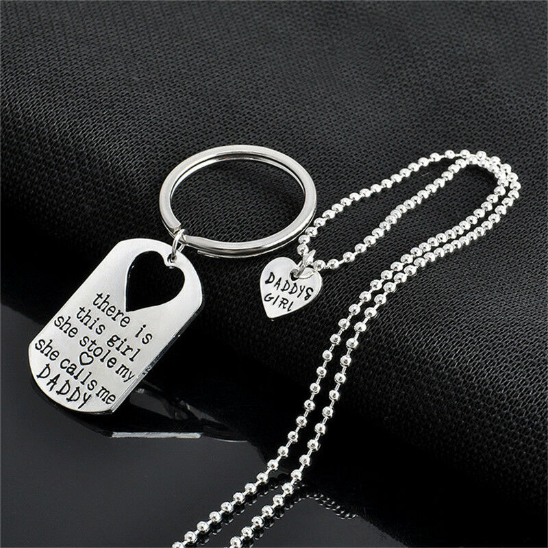 Letter Heart Keychain Necklace Pendant Daddy Daughter Father Girls JewelrySG Pb