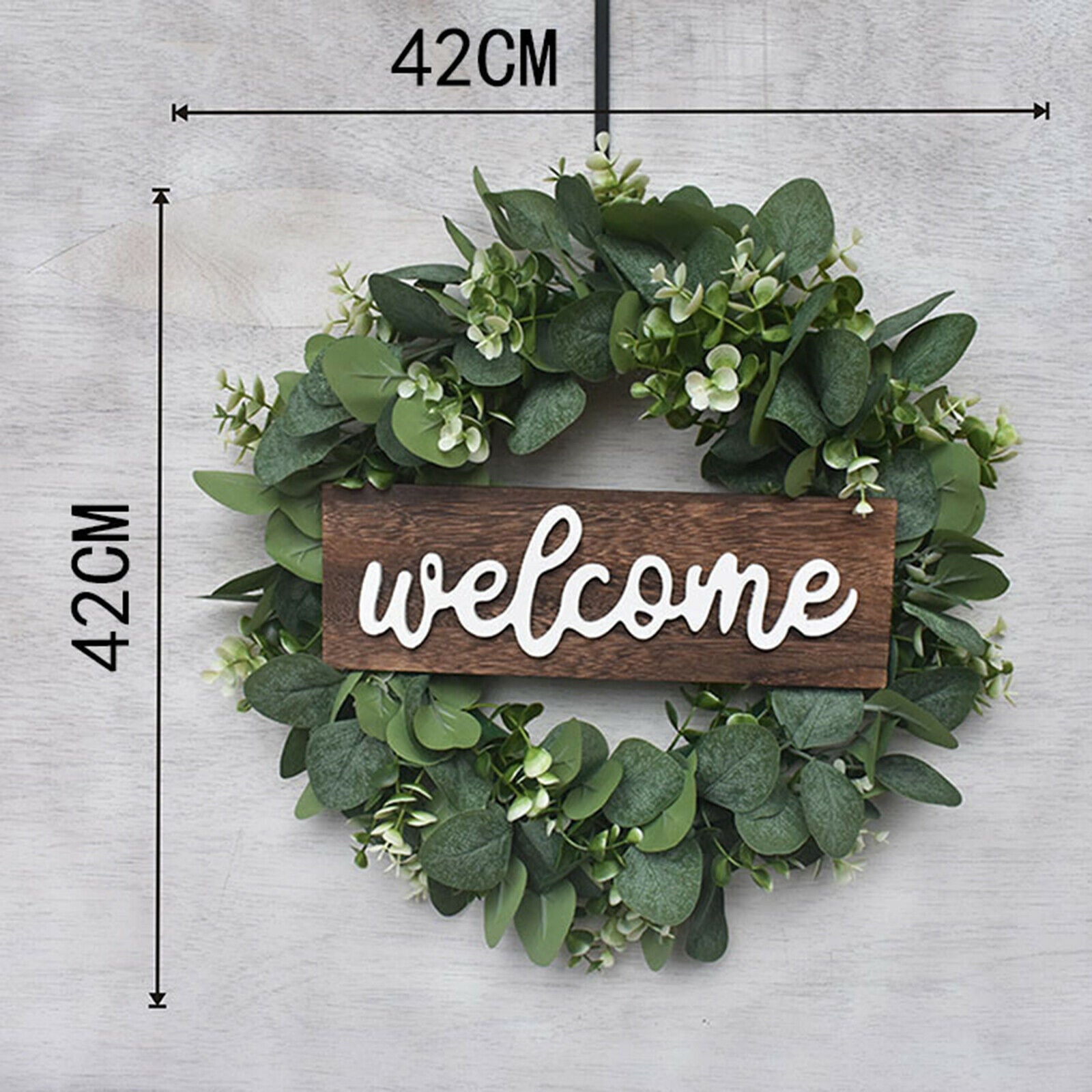 13'' Welcone Sign Greenery Wreath Eucalyptus Leaves Home Door Wall Hanging