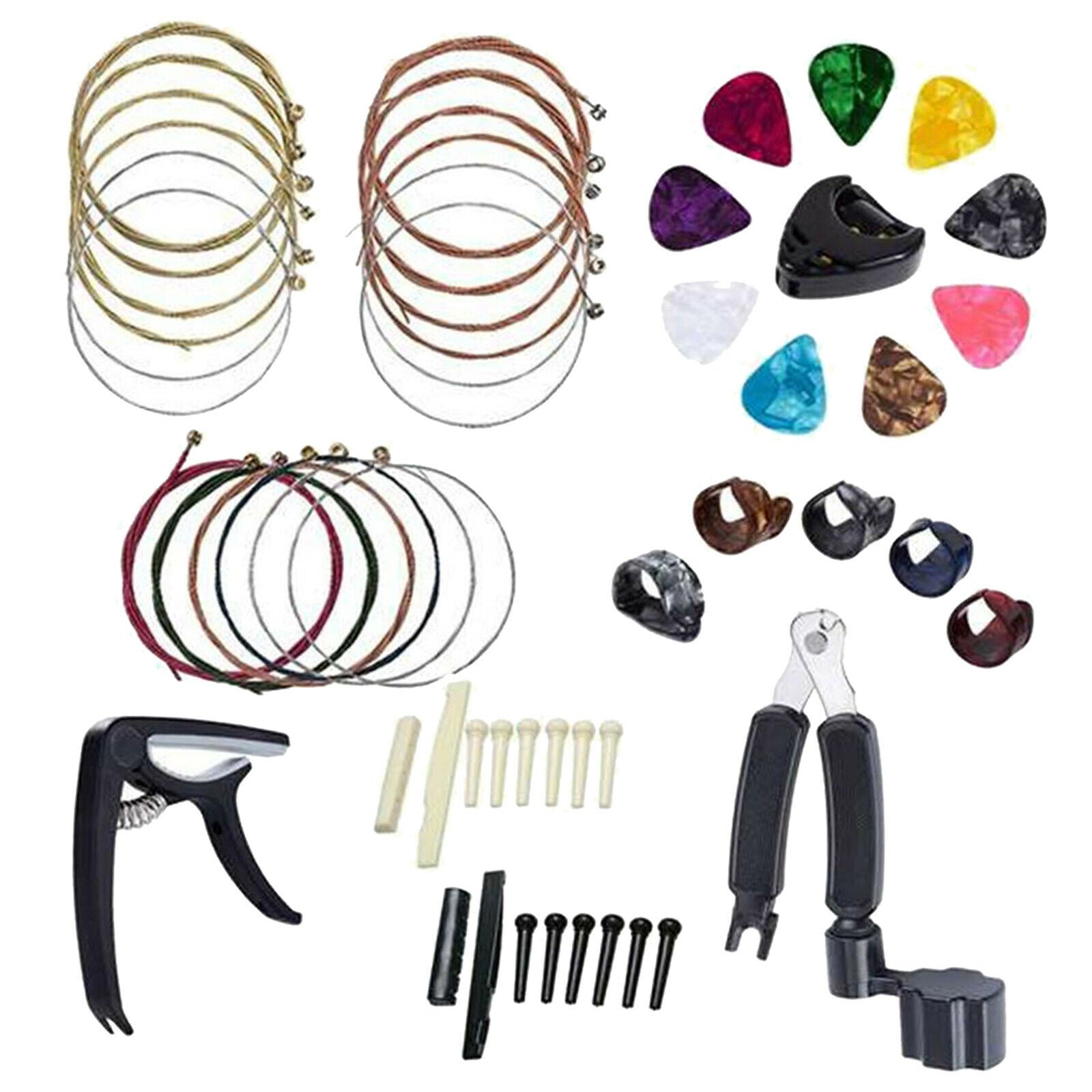 51Pcs Guitar Accessories Tuner, 3-in-1 Restring Tool Bridge Pins Maintenance Kit