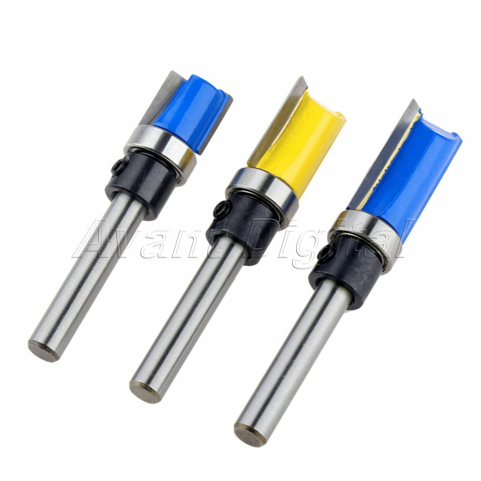 Router Bit 3Pcs 1/4" Handle Straight Template Milling Cutter Woodworking Tool