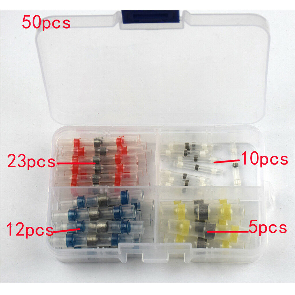 50 Pcs Waterproof Solder Seal Heat Shrink Sleeve Wire Splice Connectors Set