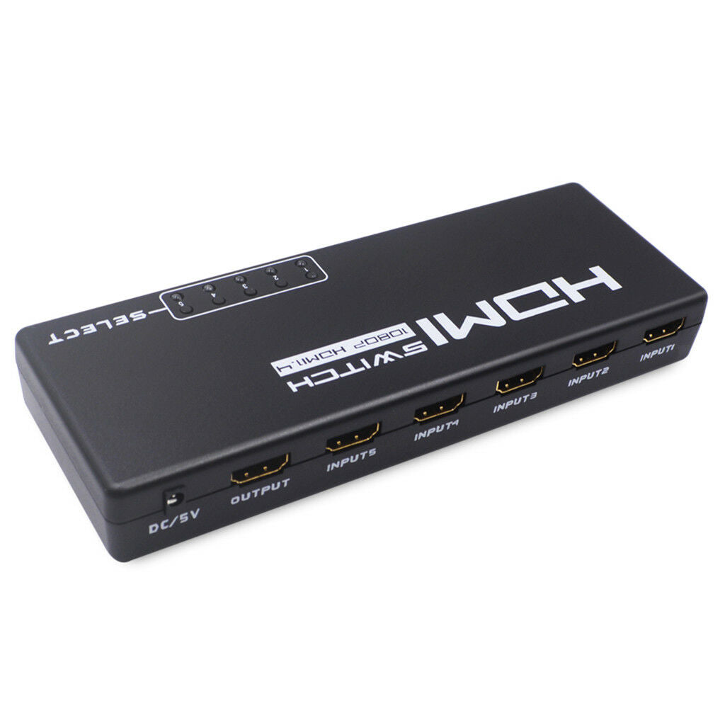 1080P   Switch 5Ports Switcher Selector Remote Splitter Box for HDTV DVD