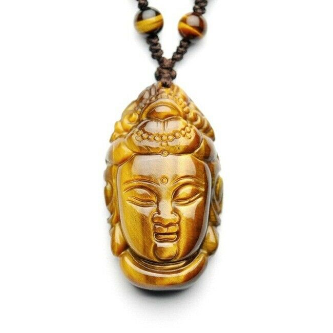 100% natural tiger eye stone carving Guanyin head pendant 41-23mm